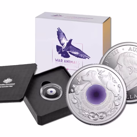 2024 $2 War Animals Remembrance C Mint Silver Proof Coin Purple Poppy - Feature Image
