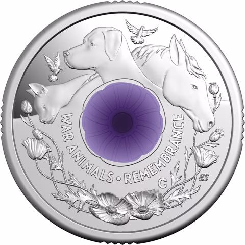 2024 $2 War Animals Remembrance C Mint Silver Proof Coin Purple Poppy - Coin Side 1